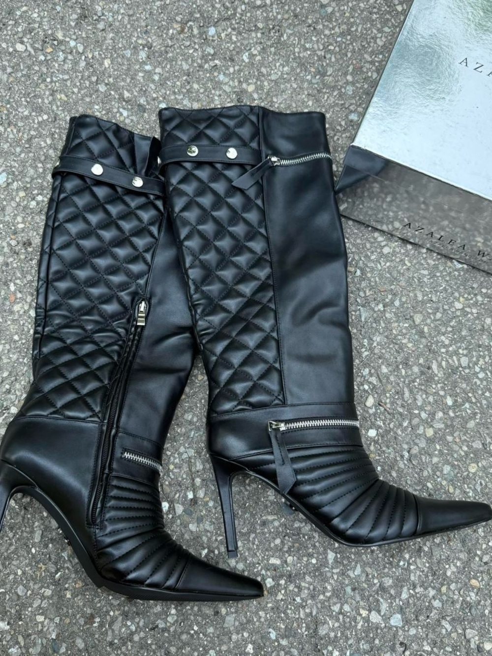 Black Quilted High-Heel Knee Boots